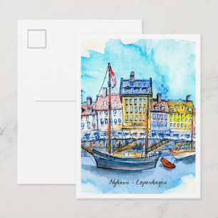 Watercolorschets Nyhavn Kopenhagen Briefkaart