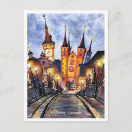 Watercolorschets oude hoofdbrug Wurzburg Duitsland Briefkaart