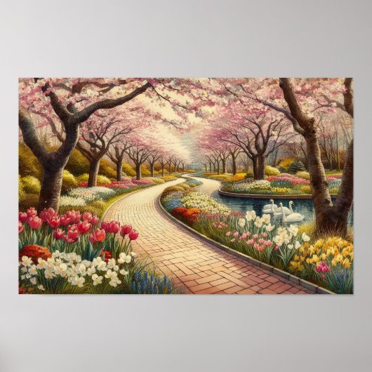 Watercolorschilderij lenteparkscene poster (Voorkant)