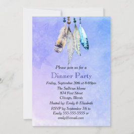 Watercolorveren op Blauwachtig Paarse Dinnerparty Kaart