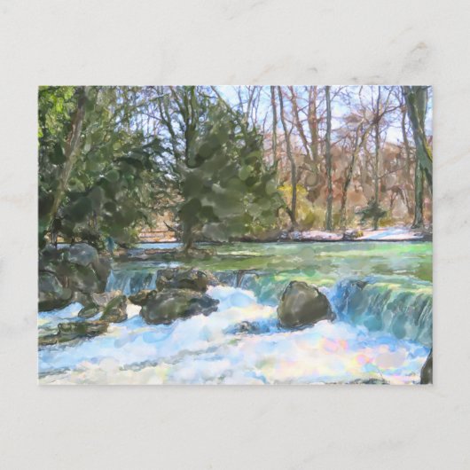 Watercolorverf van Eisbachstroom in München. Briefkaart (Voorkant)