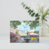 Watercolorverf van München Viktualienmarkt. Briefkaart (Staand voorkant)