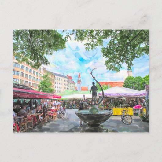 Watercolorverf van München Viktualienmarkt. Briefkaart (Voorkant)