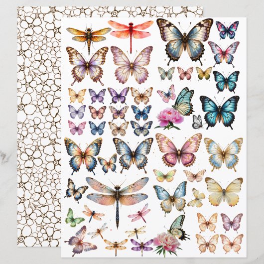 WatercolorVlinder set voor fussy cut (Voorkant / Achterkant)