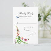 WatercolorWildflowers Bloemen bruiloft Reactie Kaa RSVP Kaartje (Staand voorkant)