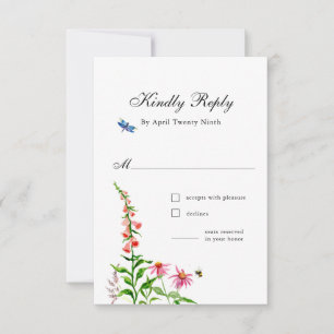WatercolorWildflowers Bloemen bruiloft Reactie Kaa RSVP Kaartje