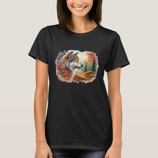 Watercolorwolf in bos t-shirt (Voorkant)