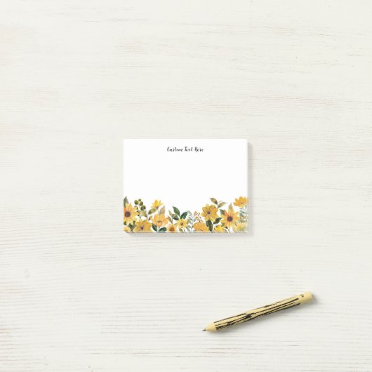 WatercolorYellow Flowers aangepaste tekst Post-it® Notes (Op bureau)