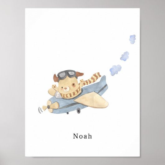 Watercolour Airplane Name Poster (Voorkant)