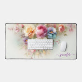 Watercolour Aquarell Floral Custom Name Modern Bureaumat (Keyboard & Muis)