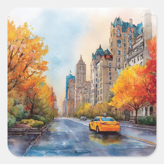 Watercolour Autumn in New York Vierkante Sticker (Voorkant)