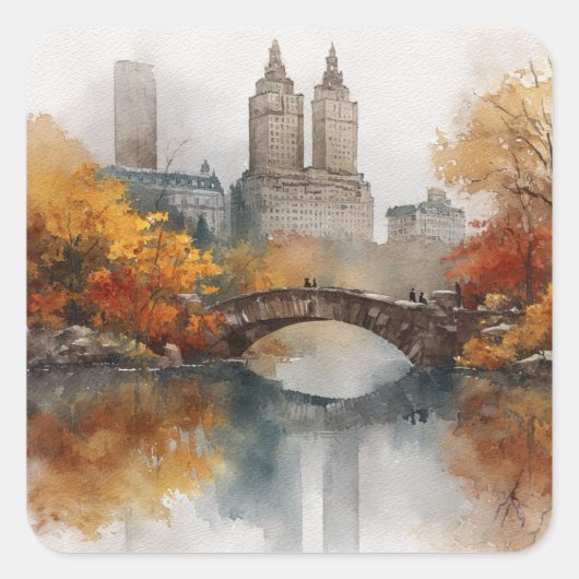 Watercolour Autumn in New York Vierkante Sticker (Voorkant)