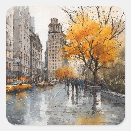 Watercolour Autumn in New York Vierkante Sticker (Voorkant)