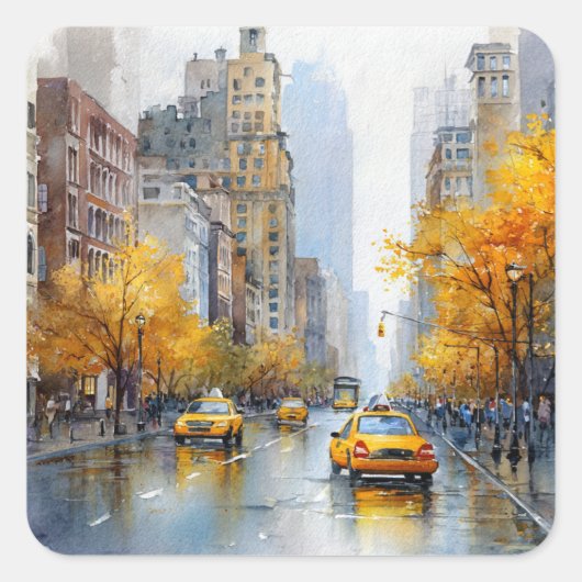 Watercolour Autumn in New York Vierkante Sticker (Voorkant)