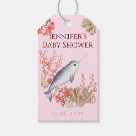 Watercolour baby Narwhal & seashells Baby Birthday Cadeaulabel