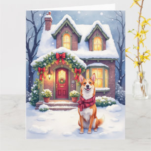 Watercolour Basenji Stadshuis Kerstvakantie Kaart