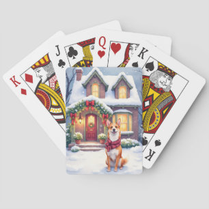 Watercolour Basenji Stadshuis Kerstvakantie Pokerkaarten