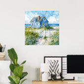 Watercolour Beach Cottage Poster (Thuiskantoor)