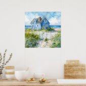 Watercolour Beach Cottage Poster (Keuken)