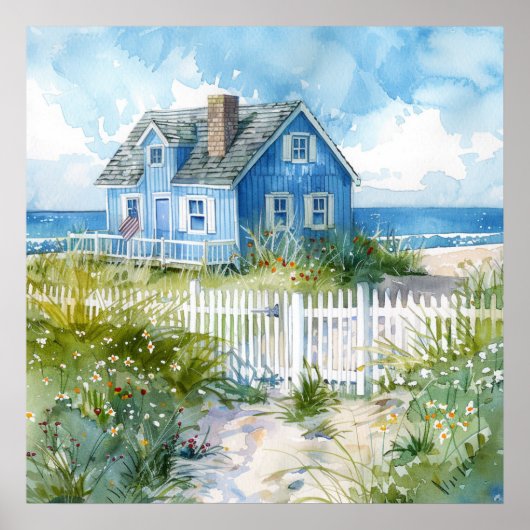 Watercolour Beach Cottage Poster (Voorkant)