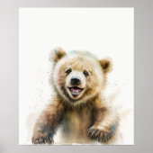 Watercolour Beer Welp Kinderkamer Bosdier Poster (Voorkant)