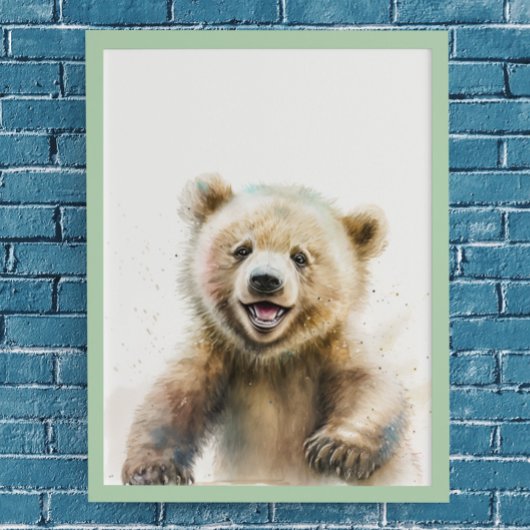 Watercolour Beer Welp Kinderkamer Bosdier Poster
