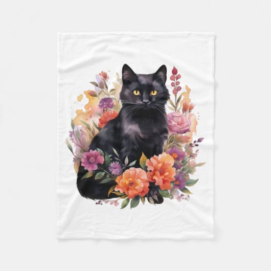 Watercolour Black Cat Fleece Deken (Voorkant)
