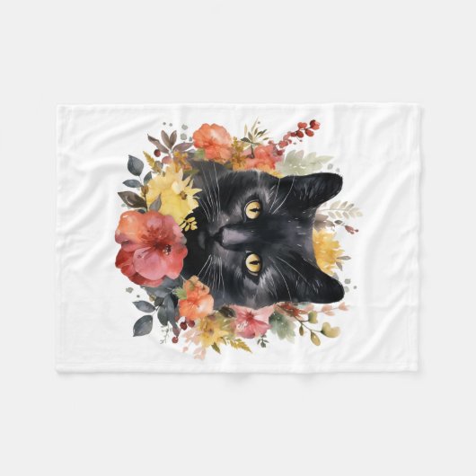Watercolour Black Cat Fleece Deken (Voorkant (Horizontaal))