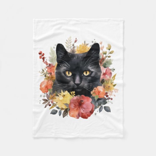 Watercolour Black Cat Fleece Deken (Voorkant)