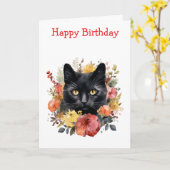 Watercolour Black Cat Kaart (Gele Bloem)