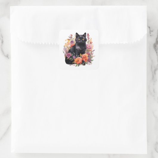 Watercolour Black Cat Vierkante Sticker (Tas)