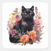 Watercolour Black Cat Vierkante Sticker (Voorkant)