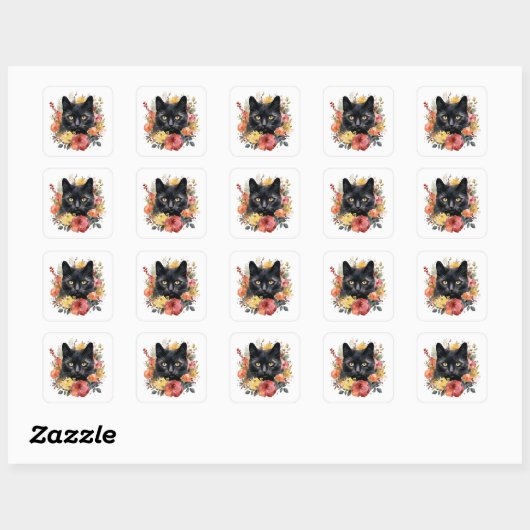 Watercolour Black Cat Vierkante Sticker (Vel)