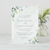 Watercolour Blauwe Eucalyptus Groene Huwelijk  Kaart (Staand voorkant)