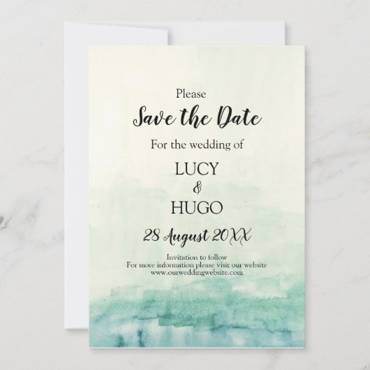 Watercolour Blauwe Ombre boho Bruiloft Save The Date (Voorkant)