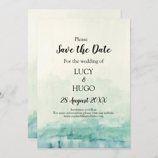 Watercolour Blauwe Ombre boho Bruiloft Save The Date (Voorkant / Achterkant)