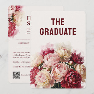 Watercolour Bloesems Pioen Graduatie Feest Kaart