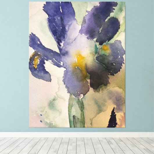 Watercolour Blue Iris Canvas Afdruk (Insitu (Houten vloer))