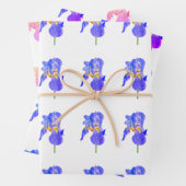Watercolour Blue Iris Gift Wrapping Paper Sheets (In situ)