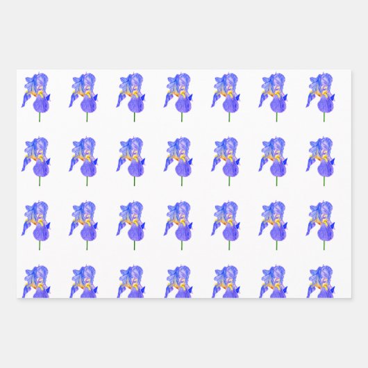 Watercolour Blue Iris Gift Wrapping Paper Sheets (Voorkant)