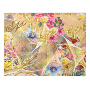 Watercolour Botanical Goud Abstracte Vogel Roos Na Notitieblok