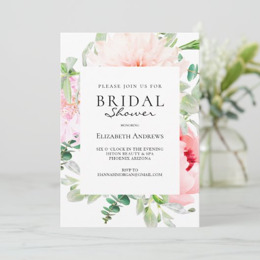 Watercolour Botanical Spring Bridal Shower Kaart (Staand voorkant)