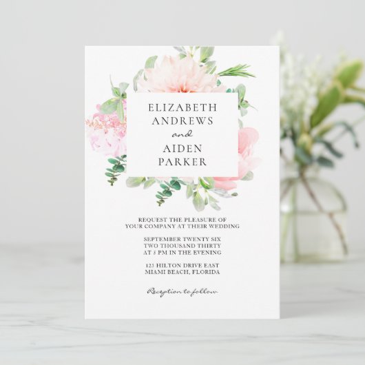 Watercolour Botanical Spring Wedding Collection Kaart (Staand voorkant)