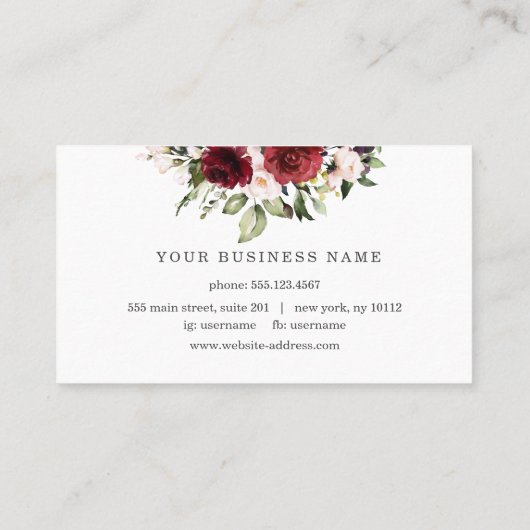 Watercolour Burgundy Roze Pruimen Bloemenframe Visitekaartje (Achterkant)