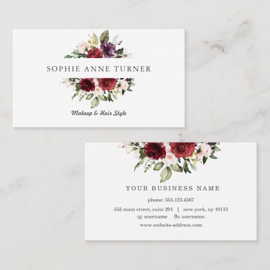 Watercolour Burgundy Roze Pruimen Bloemenframe Visitekaartje (Voorkant / Achterkant)