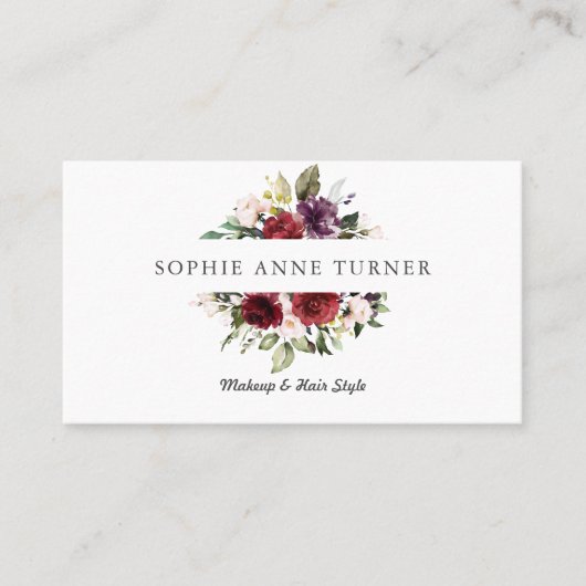Watercolour Burgundy Roze Pruimen Bloemenframe Visitekaartje (Voorkant)