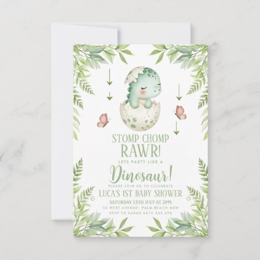 watercolour butterfly Dinosaur Baby Shower Kaart (Voorkant)