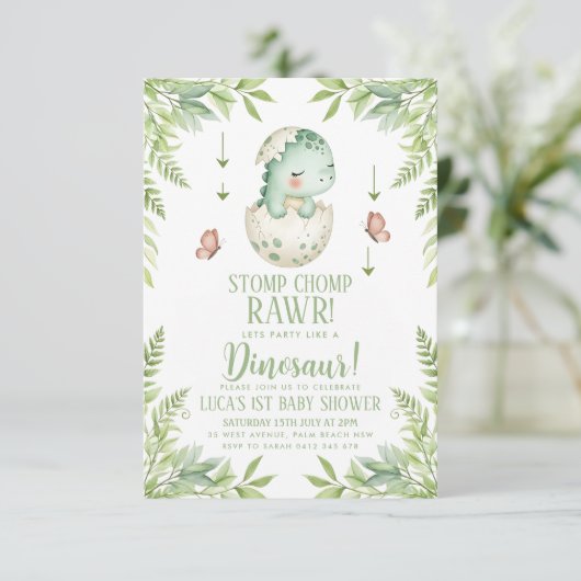 watercolour butterfly Dinosaur Baby Shower Kaart (Staand voorkant)