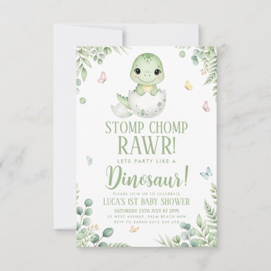 watercolour butterfly Dinosaur Baby Shower Kaart (Voorkant)