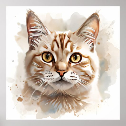 “Watercolour Cat Art – Cute Feline Painting Poster (Voorkant)
